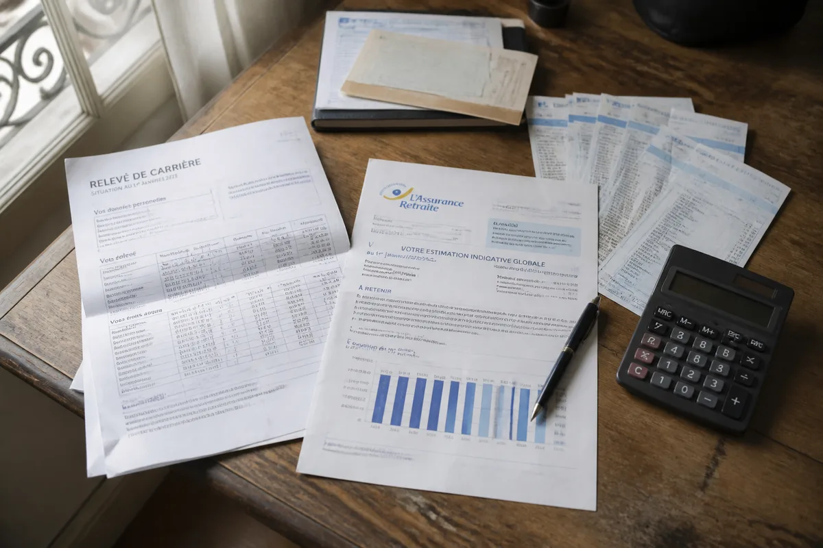 Dossier de retraite public privé avec relevé de carrière et bulletins de salaire
